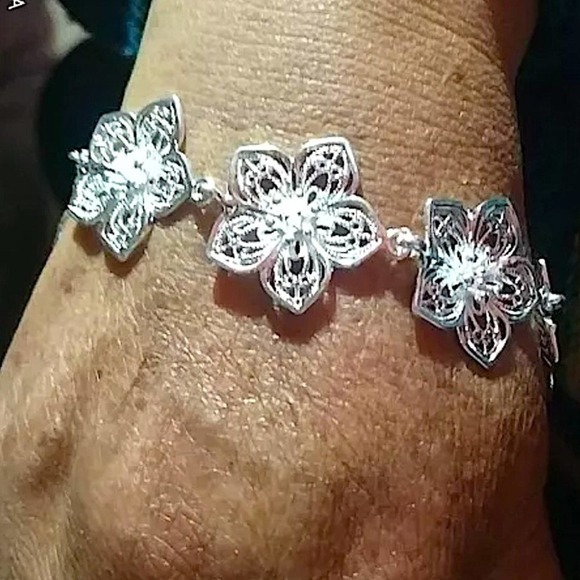 Boho Sterling Silver 925 Flower Chain Bracelet - Picture 8 of 10